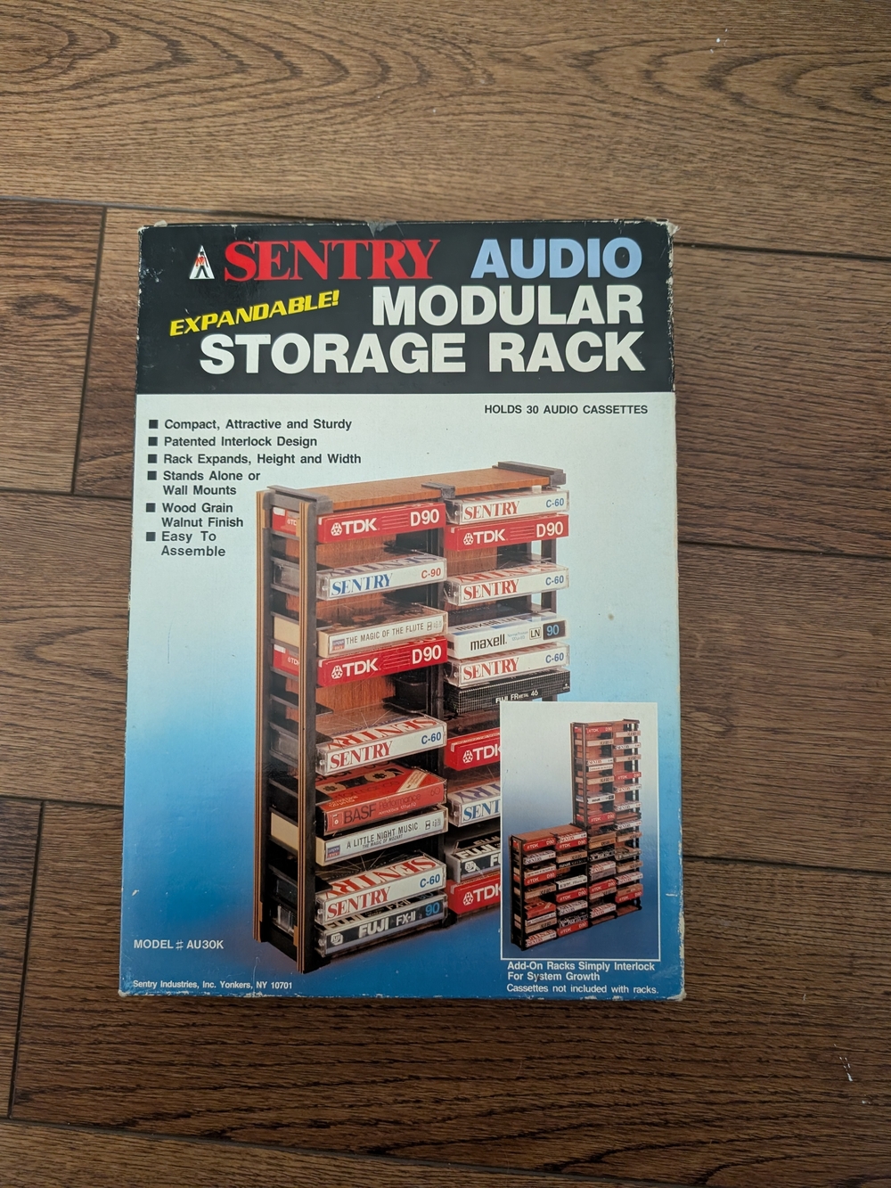 Vintage Sentry AU30K 30 Cassette Tape Modular Storage Rack Walnut NOS